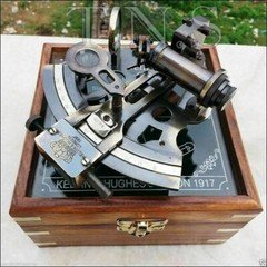  Vintage Heavy German Working Sextant 5" Marine Nautical Collectible W Wooden 