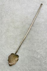 Vintage Ice Tea Stir Straw Mexican Signed Silver or Cocktails Spoon Round Leaf 