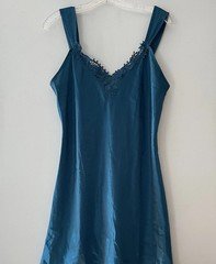 Vintage! Inner Most Medium Slip Dress Nightgown Embroidered Romantic Green Satin