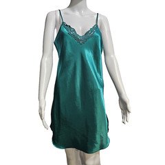 Vintage Inner Most Slip Dress Nightgown Embroidered Romantic Small Green Satin