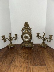 Vintage Italian Imperial Brevettato 3-Piece Brass Clock Garniture Set