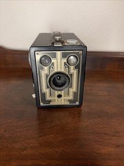 Vintage Kodak Six-20 Brownie Box Camera Black Leatherette Photography Art Deco
