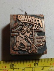 Vintage Letterpress Printing Block Fishing Fisherman Net Rod