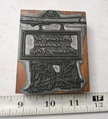 Vintage Letterpress Printing Block Fishing Trip Fisherman Boat Fish