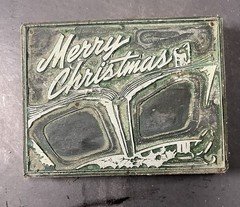 Vintage Letterpress Printing Block Merry Christmas Holly Book Pages Candlestick