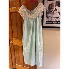 Vintage Lily of France Light Blue Lace Ruffle Maxi Nightgown Sleepwear Medium