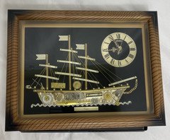 Vintage Linden Clipper Boat Clock Picture with Stand Working Japan