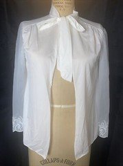 Vintage Lingerie White Bed Coat Or Short Robe 100% Nylon Embellished Sleeves