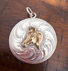 Vintage Marked “SSS Sterling” Silver Round Engraved Horse Head Pendant