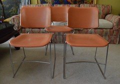 Vintage MCM Orange Chairs Steelcase Style Three Chrome Stackable Atomic