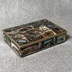 Vintage Mexican Alpaca Silver & Abalone Wood Lined Footed Trinket Box