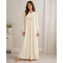 Vintage Miss Elaine Ivory Lace Robe Gown Set Small ILGWU Made in USA Nylon