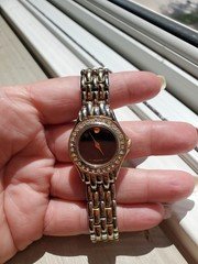 VINTAGE MOVADO WOMEN'S 2 TONE CRYSTAL STAINLESS STEEL WATCH  NEEDS BATTERY 