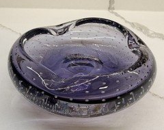 Vintage Murano Bullicante & Sommerso Amethyst Glass Bowl/Ashtray - UV Reactive