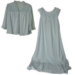 Vintage Nightgown With Peignoir Shadowline Light Blue Nylon Chiffon Petite Small