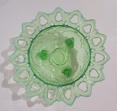 Vintage Northwood  Shell & Wild Rose Green Opalescent Footed Glass Bowl 7”