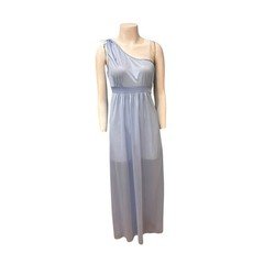 Vintage One Shoulder Maxi Dress Nightgown Blue Empire Grecian M Sheer Nylon ^