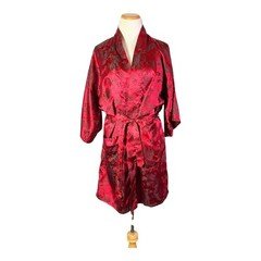 Vintage "Oriental" Brand One Size Robe Dragons Brocade Satin Sash Tie