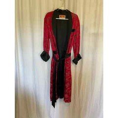 Vintage Oriental Brand Womens Kimono Robe Size 46 Red Feng Shui Print Satin