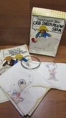 Vintage Paddington Bear Crib Sheet & Pillow Sham Embroidery Stitching set Circus