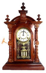 Vintage Parlor Mantel Clock with Key Mahogany Finish Fully Inspected An Serviced