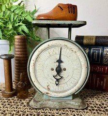 Vintage Pelouze Family Kitchen Scale Deluxe Green/Blue Rusty Worn Decor Chicago