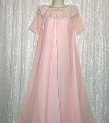 Vintage Pink Nightgown White Lace Chiffon Peignoir Robe Set M