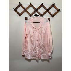 Vintage Pink Nylon Bed Jacket Floral Embroidered Ruffle Trim Sleepwear Size 38