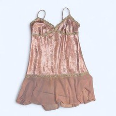 Vintage Pink Satin Slip Dress Either Gold Floral Lace & Embroidery Size Large