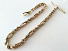Vintage Pocket Watch Chain  Fancy Rope Link Gold Plated in Excellent Condition
