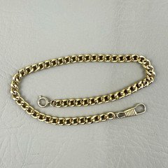 Vintage Pocket Watch Chain Gold Tone Curb Link Spring Ring Dog Clip 13"