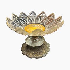 Vintage Pressed Glass Compote Candy Dish Pedestal Bowl Cast Metal Base Art Deco