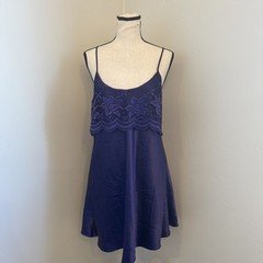 Vintage Private Treasures Purple Satin Lace Chemise Nightgown Slip Size Small