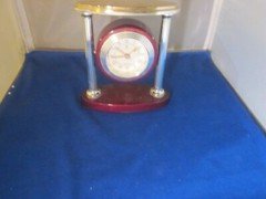 Vintage PS Paul Sebastian  Wood/Brass Pillar Quartz Desk Shelf Mantel Clock