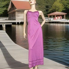 Vintage Purple Lingerie Long  Dress Slip Nightgown Dainty Lace Trim 40