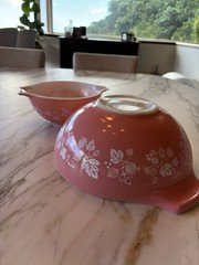 Vintage Pyrex Set of 2 Pink Gooseberry Cinderella Nesting Mixing Bowls 442 & 444