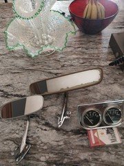 Vintage Rearview Car Mirrors & Under Dash Vintage Oil & Water Gauge