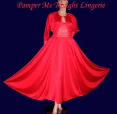 Vintage Red Stretch Bra Bodice Large Full Sweep Nightgown Peignoir Robe Set L