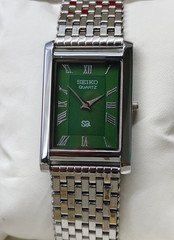 Vintage Refurbished Seiko Slim Tank Green Quartz Japan Men s Wrist Watch