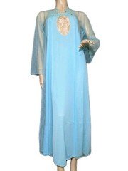 Vintage Robin's Egg Blue Lace Insert Sheer Chiffon Peignoir Robe Nightgown Set M
