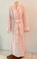 Vintage Sabrina by Mervyn's Women Medium Pink White Striped Full Length Robe USA