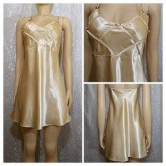 Vintage Satin Shiny Lush Gold Satin Lingerie Babydoll Nightie Nightgown L