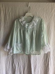 Vintage Sears Bed Jacket Womens Size Large Pastel Green Lace Trim Pocket 