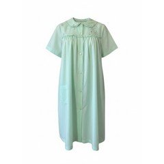 Vintage Sears Perma-Prest Mint Green Embroidered Lace House Dress Duster 32/34