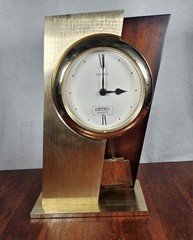 Vintage, Seiko, Modern, Quartz Wood and Brass, Mantle Shelf Desk Clock 10" Runs