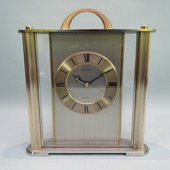 Vintage Seiko Shelf Mantel Clock Gold Silver Quartz Tall Japan SEE DESC