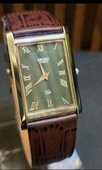 Vintage Seiko Slim Tank Mens Wristwatch Green Dial Japanese 90s Watch