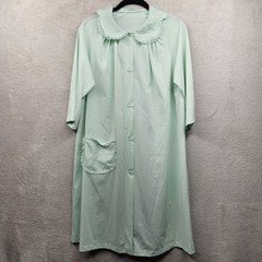 Vintage Shadowline Robe Womens S Mint Green Nylon Button Front House Coat 