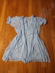 Vintage  Sheer Lace Nylon Peignoir Robe Nightgown Set Blue Lace Trim Size 36 GMC