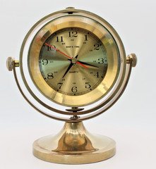 Vintage Ship's Time Heavy Brass Schooner "Nautical" Gimbal Mount Ship Clock
